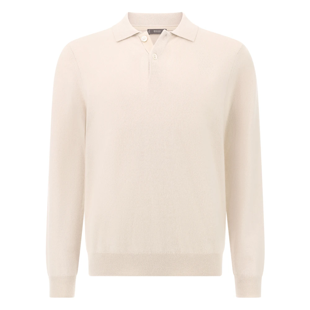 Boggi Milano Beige Stickad Pikétröja I Kashmir