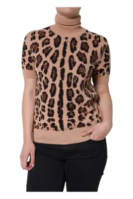 Leopardmönstrad Ull Turtlenecktröja