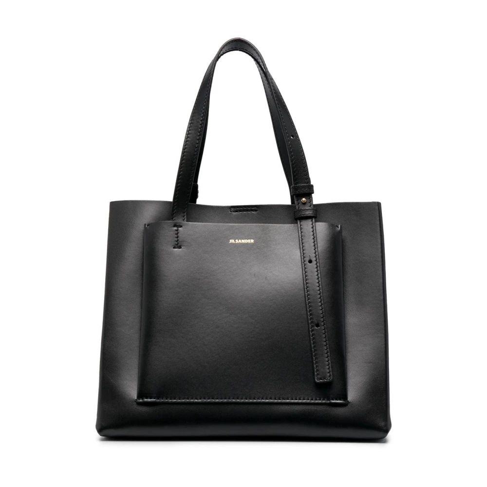 Jil Sander Elegante Zwarte Leren Tote Tas Black Dames