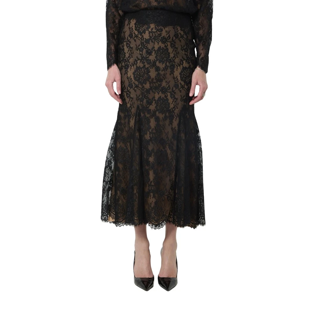 Self Portrait Women's Black Midi Skirts, L, Lace Midi Skirt