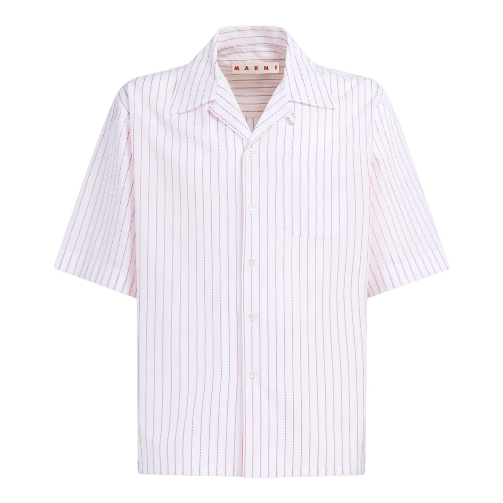 Marni Poplin bowling shirt met golvende 3d-strepen White Heren