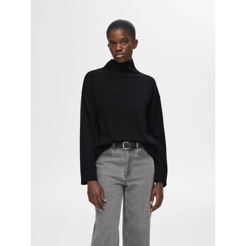 Selected Femme Merino Wol Coltrui Zwart Black Dames