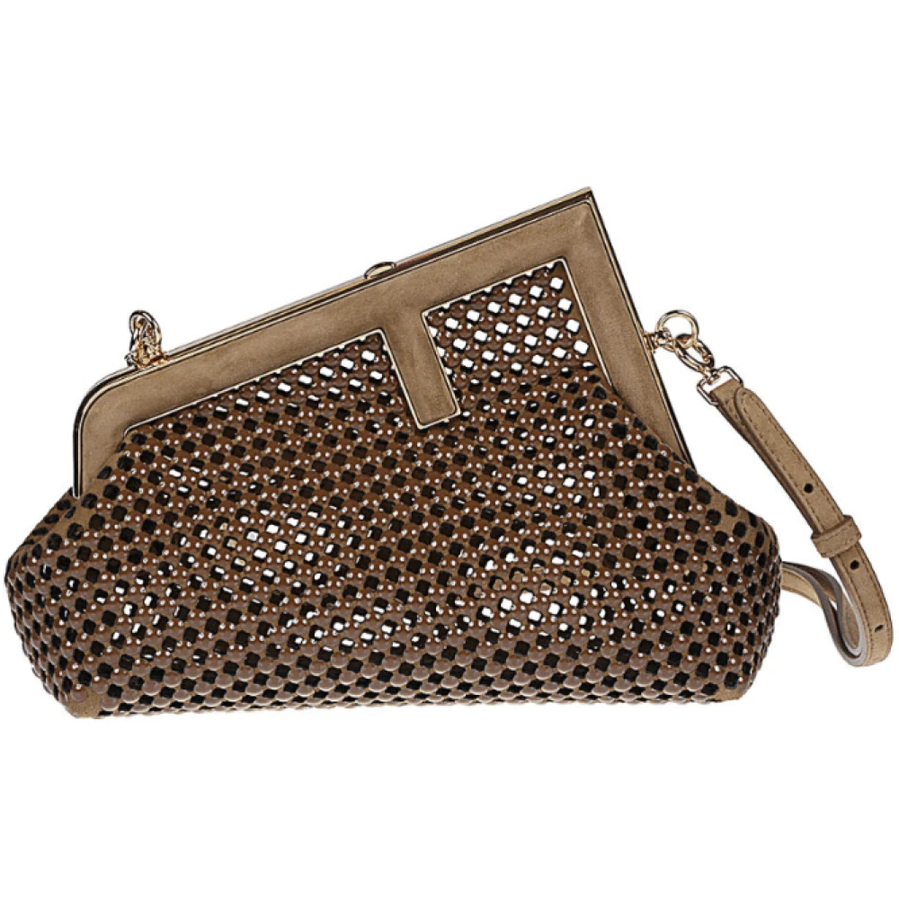 Fendi Studded clutch met verstelbare band Brown Dames