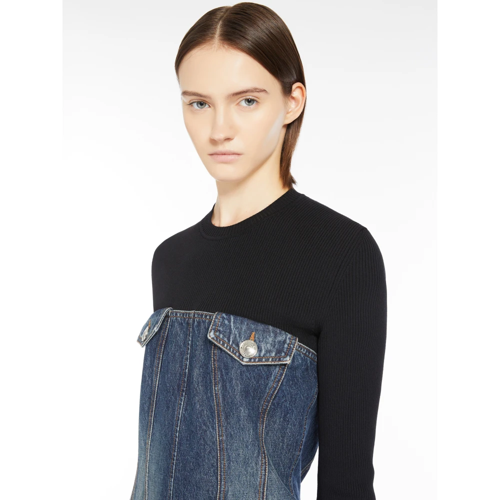 SPORTMAX Blauwe Denim Katoenen Jurk Italië Gemaakt Blue Dames