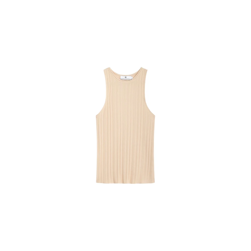 Beige Ribbestrikket Bomulls Singlet