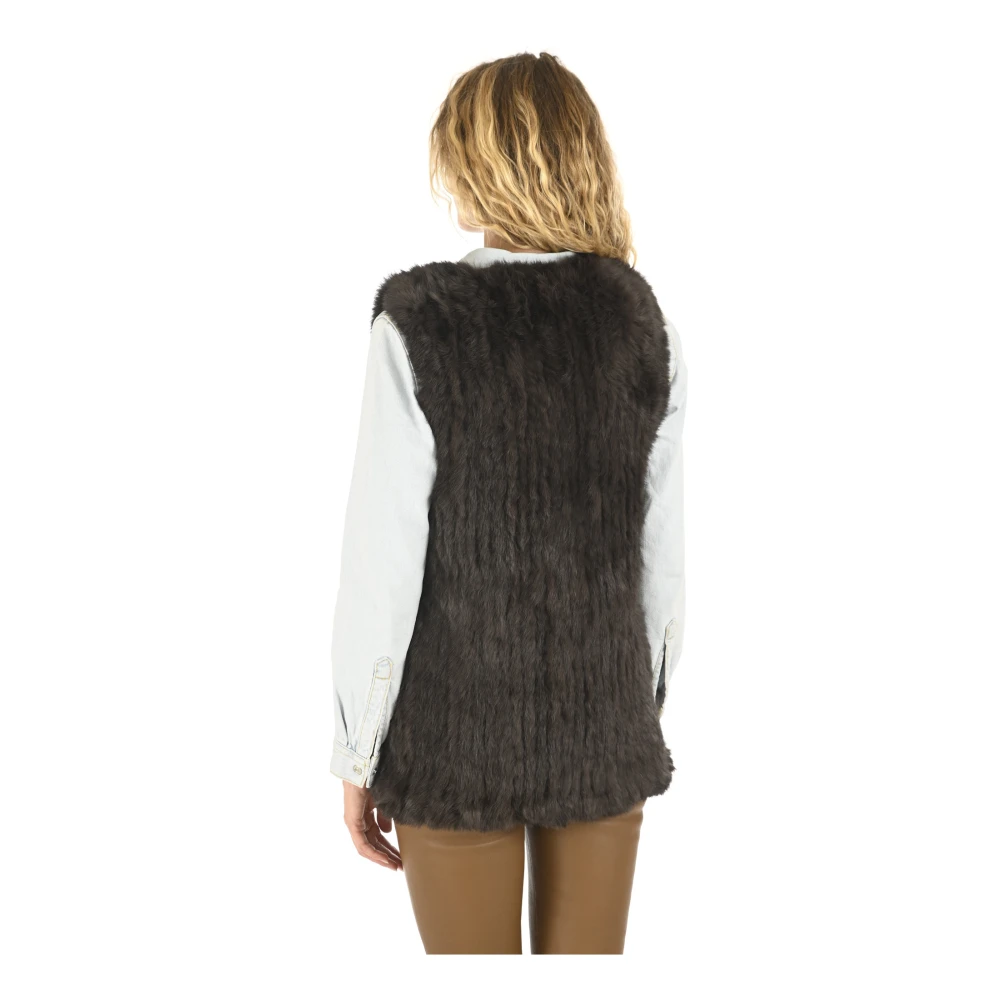 La Canadienne Bruine konijnenbont gebreid vest Green Dames