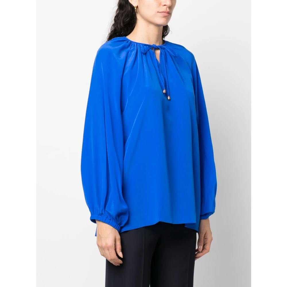 Phaeonia Blauwe Zijden Zelfstrik Blouse Blue Dames