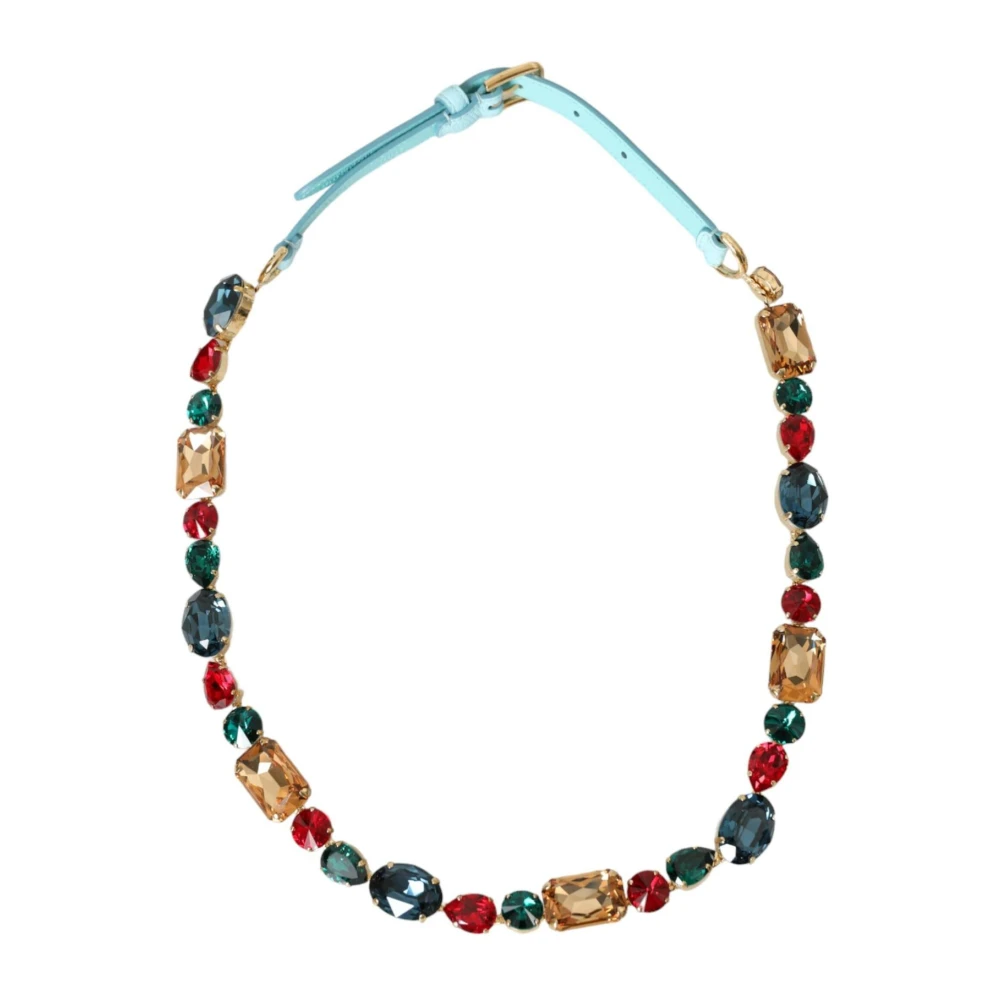 Dolce & Gabbana Kristal Ketting Leren Taille Riem Blue Dames