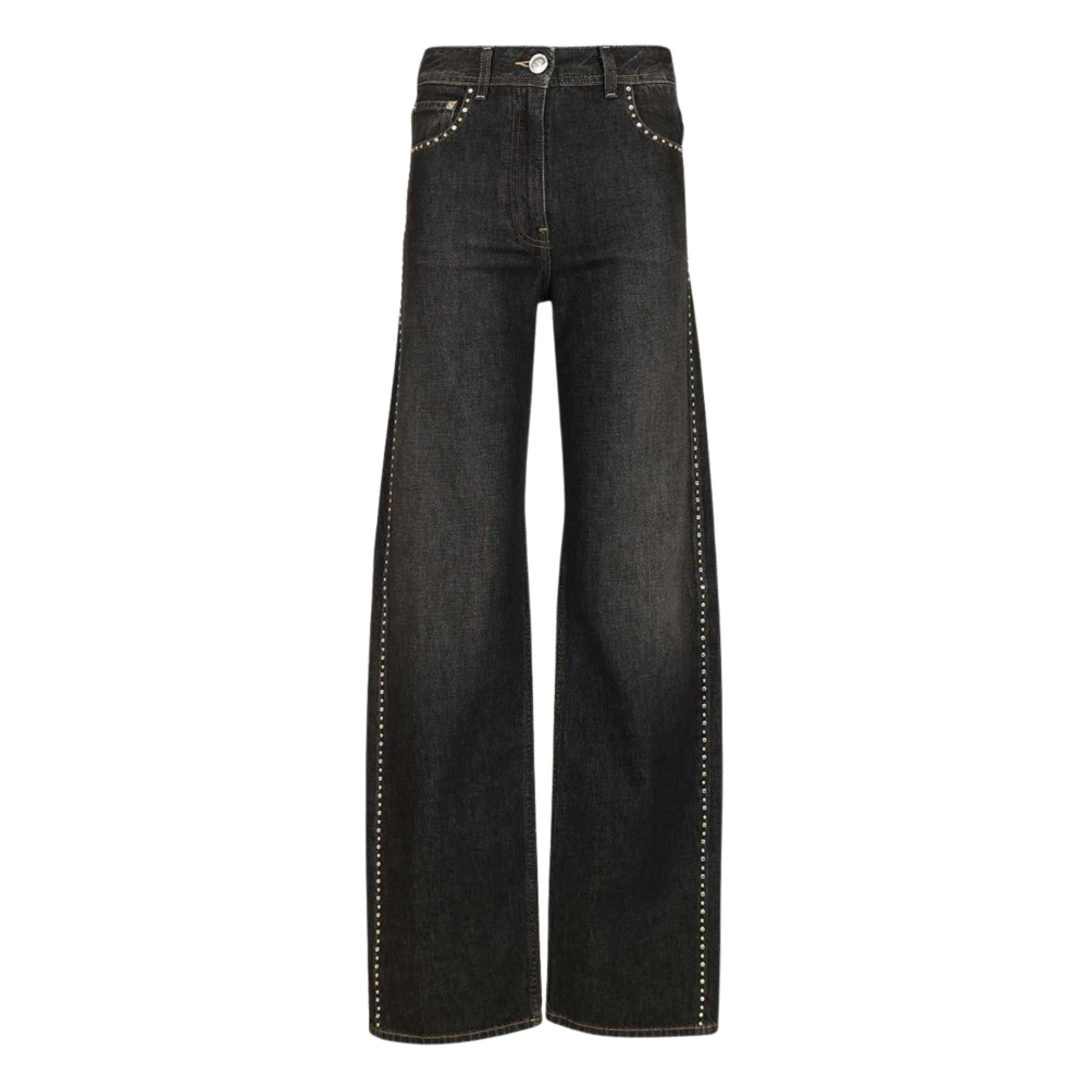 Versace Black Wide Jeans, Female, W28, Embellished High-Waist Regular Jeans