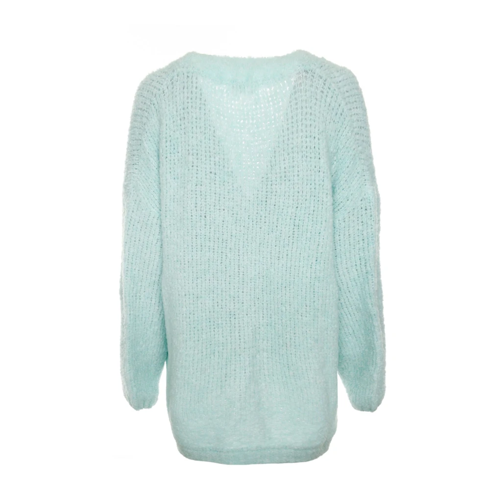 American vintage Fluffy Vest met V-hals en knopen Blue Dames