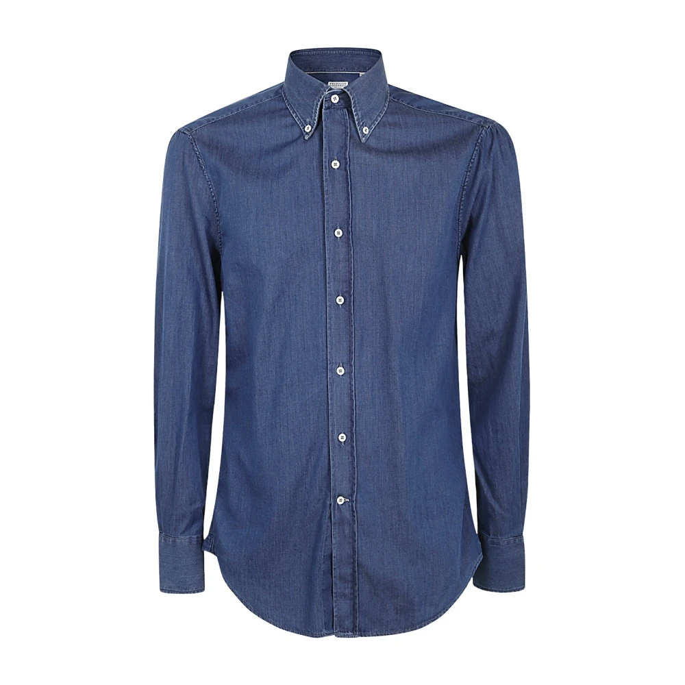 BRUNELLO CUCINELLI Donker Denim Overhemd Blue Heren
