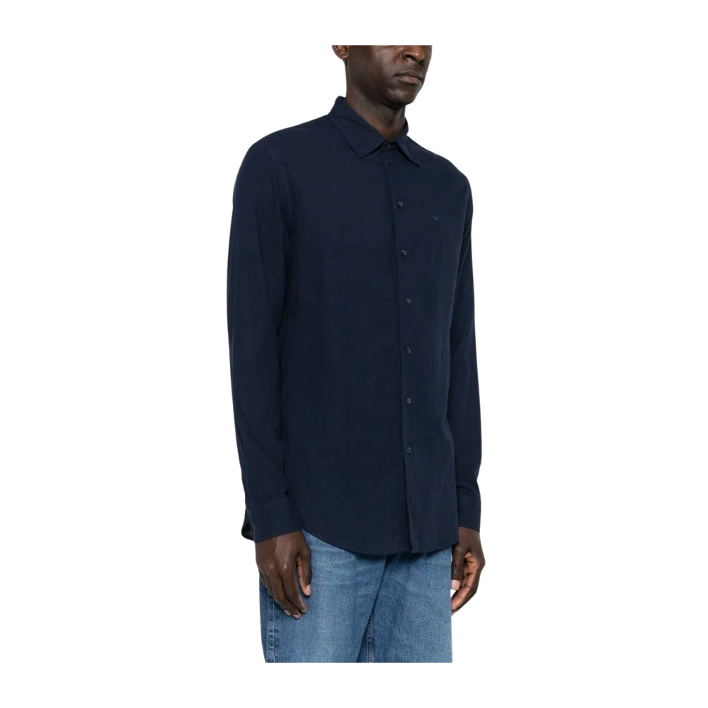 Emporio Armani Men's Blue Linen Blend Shirt, Casual Shirts, Xl, Shirts