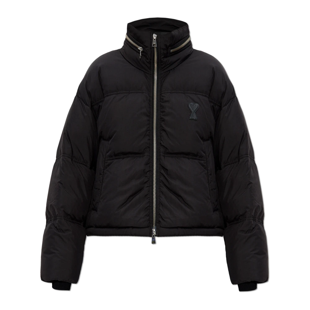 Ami Paris Donsjack met capuchon opgeborgen in de kraag Black Dames