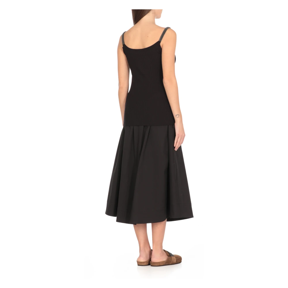 BRUNELLO CUCINELLI Zwarte Katoenen Top met Messing Details Black Dames