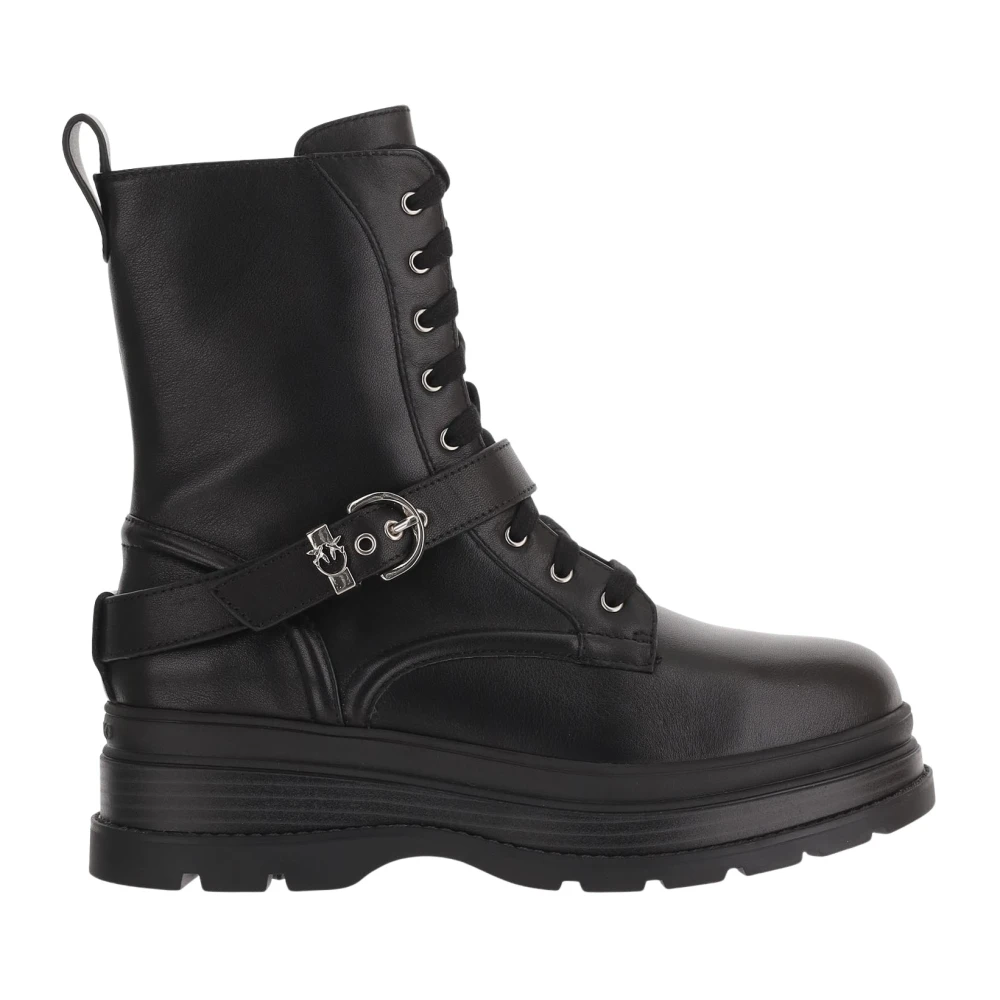 Pinko Eva Leather Ankle Boots - Female - Lace-Up Boots - Black - 6 Uk - Shoes