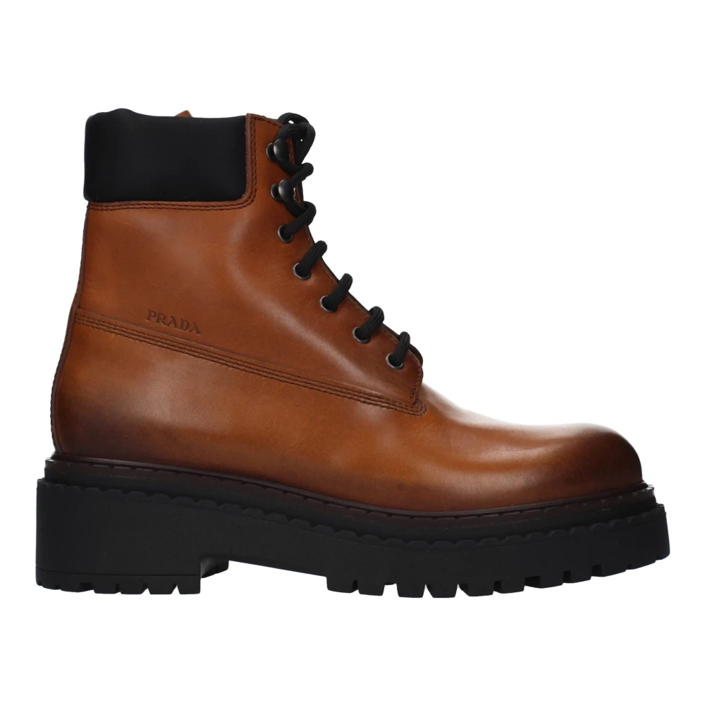 Prada Women's Brown Leather Combat Booties