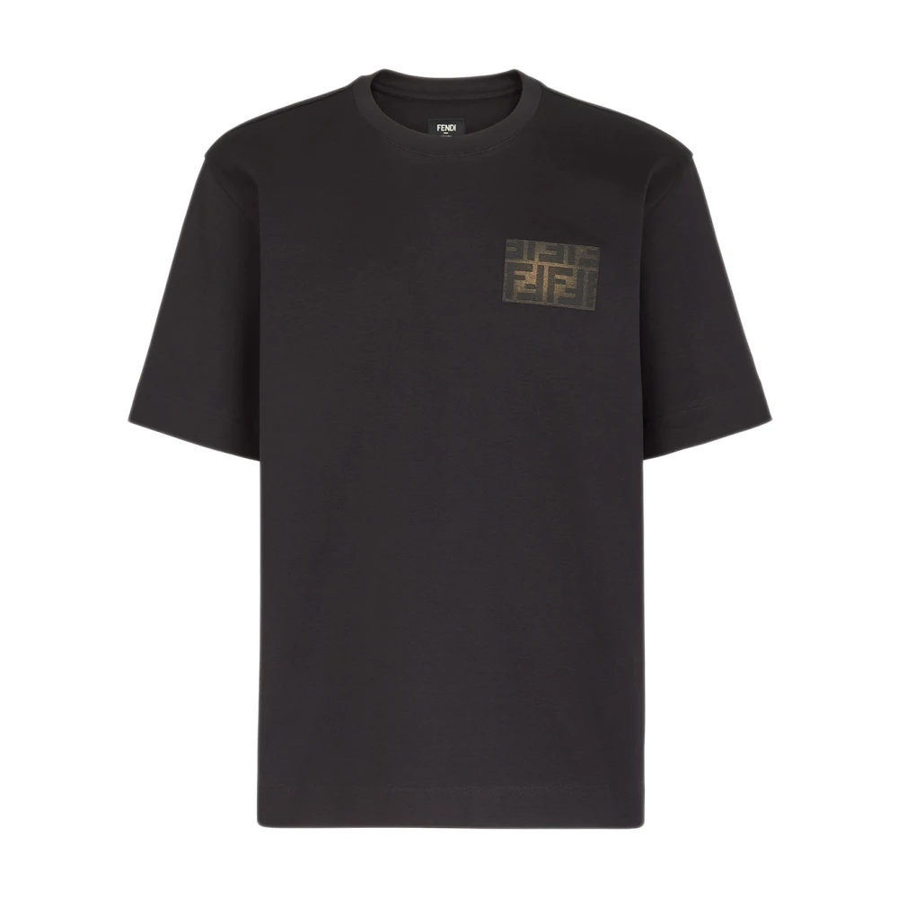 Fendi Canvas Patch Crew-neck T-shirts en Polos Black Heren