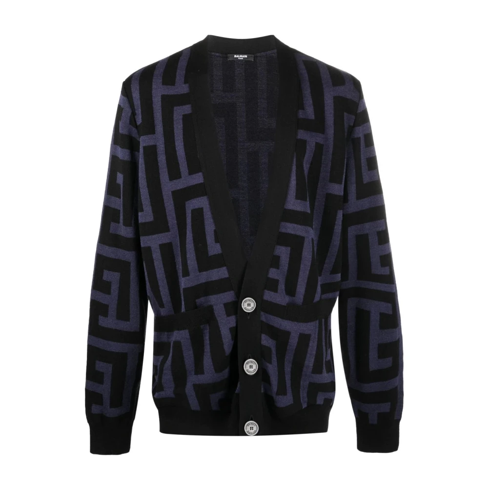 Balmain Men's Blue Maxi Monogram Cardigan - Cardigans - S - Knitwear