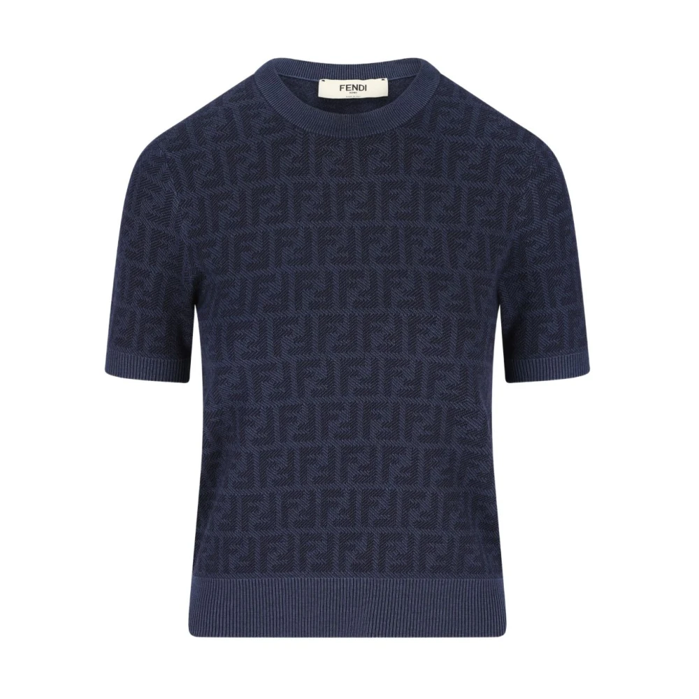 Fendi Women's Blue Round-Neck Knitwear, S, Round-Neck Knitwear