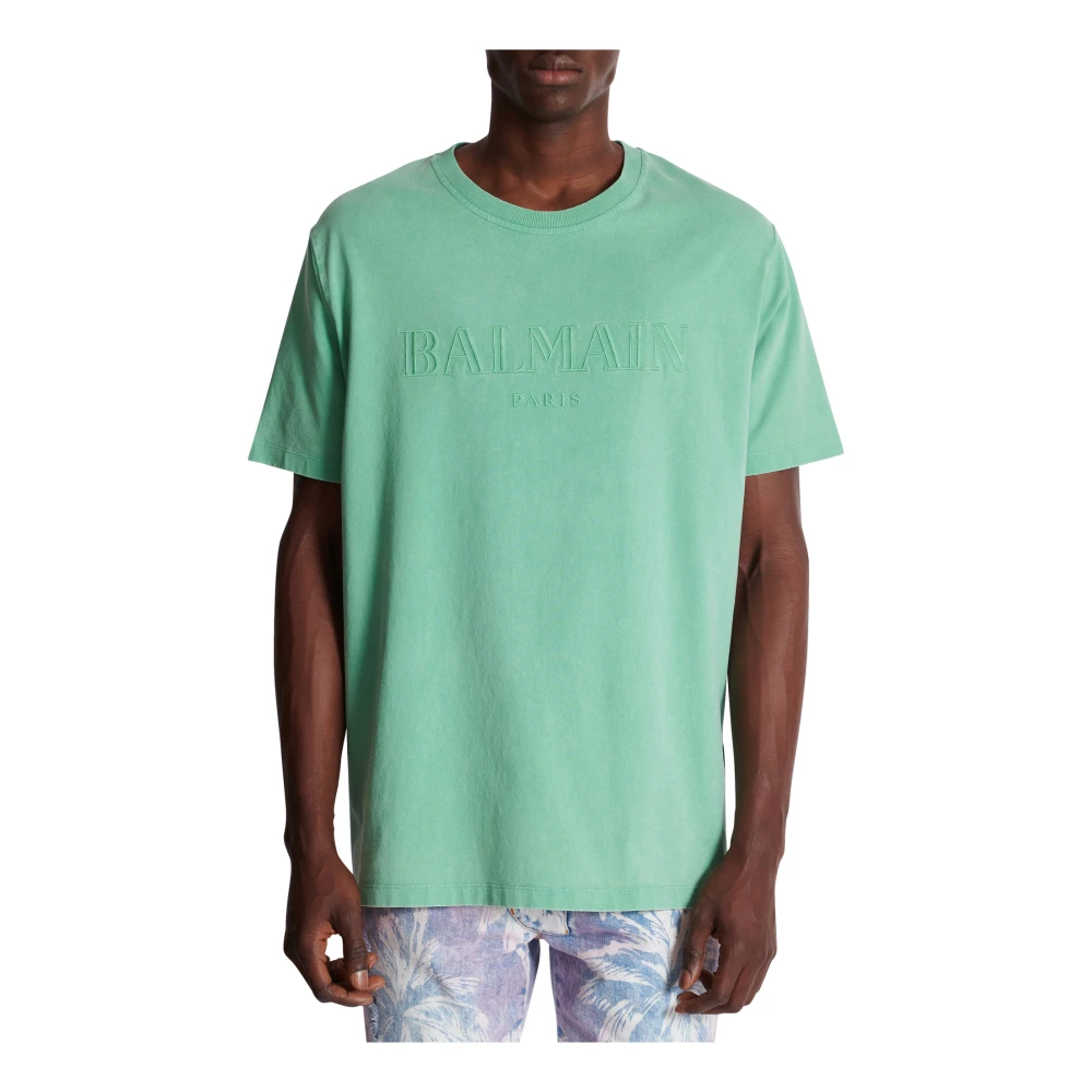 Balmain Losse T-shirt met vintage borduurwerk Green Heren