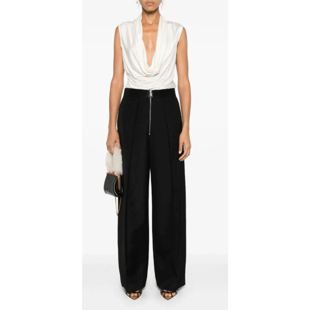 Khaite Zwarte marinebroek met satijnen afwerking Black Dames