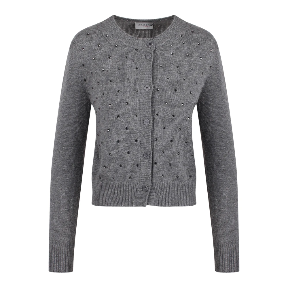 Ermanno Scervino Cardigan met Strass en Ronde Hals Gray Dames