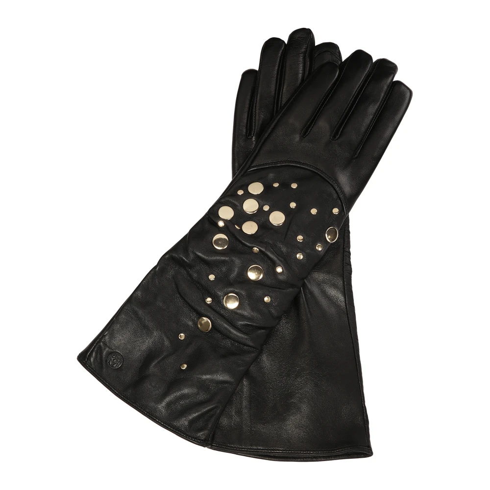 Kazar Lange zwarte handschoenen versierd met gouden klinknagels Black Dames