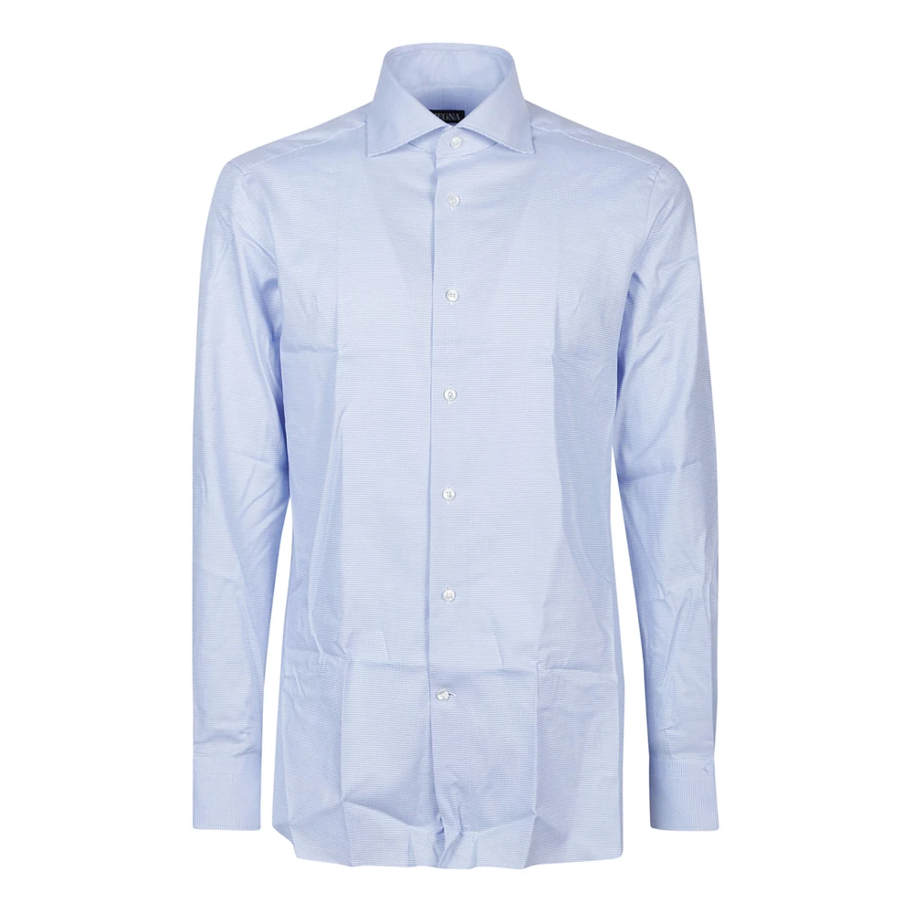 Z Zegna Azzurro Bianco Overhemd met Lange Mouwen Blue Heren