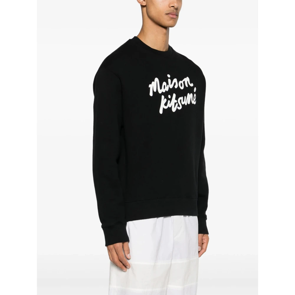 Maison Kitsuné Comfortabele Sweatshirt met Handschrift Design Black Heren