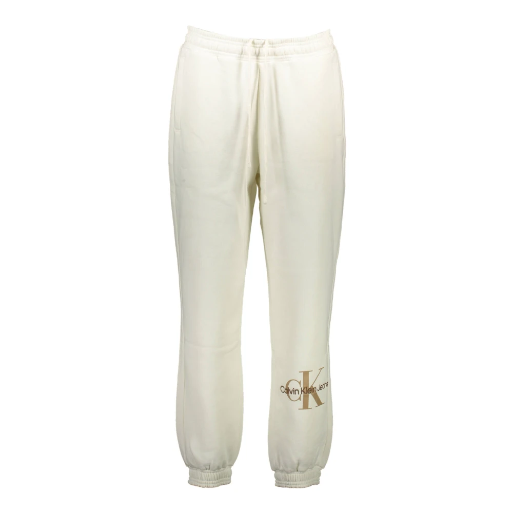 Calvin Klein Women's Beige Sweatpants,, Sporty White Trousers Embroidered Extra Large