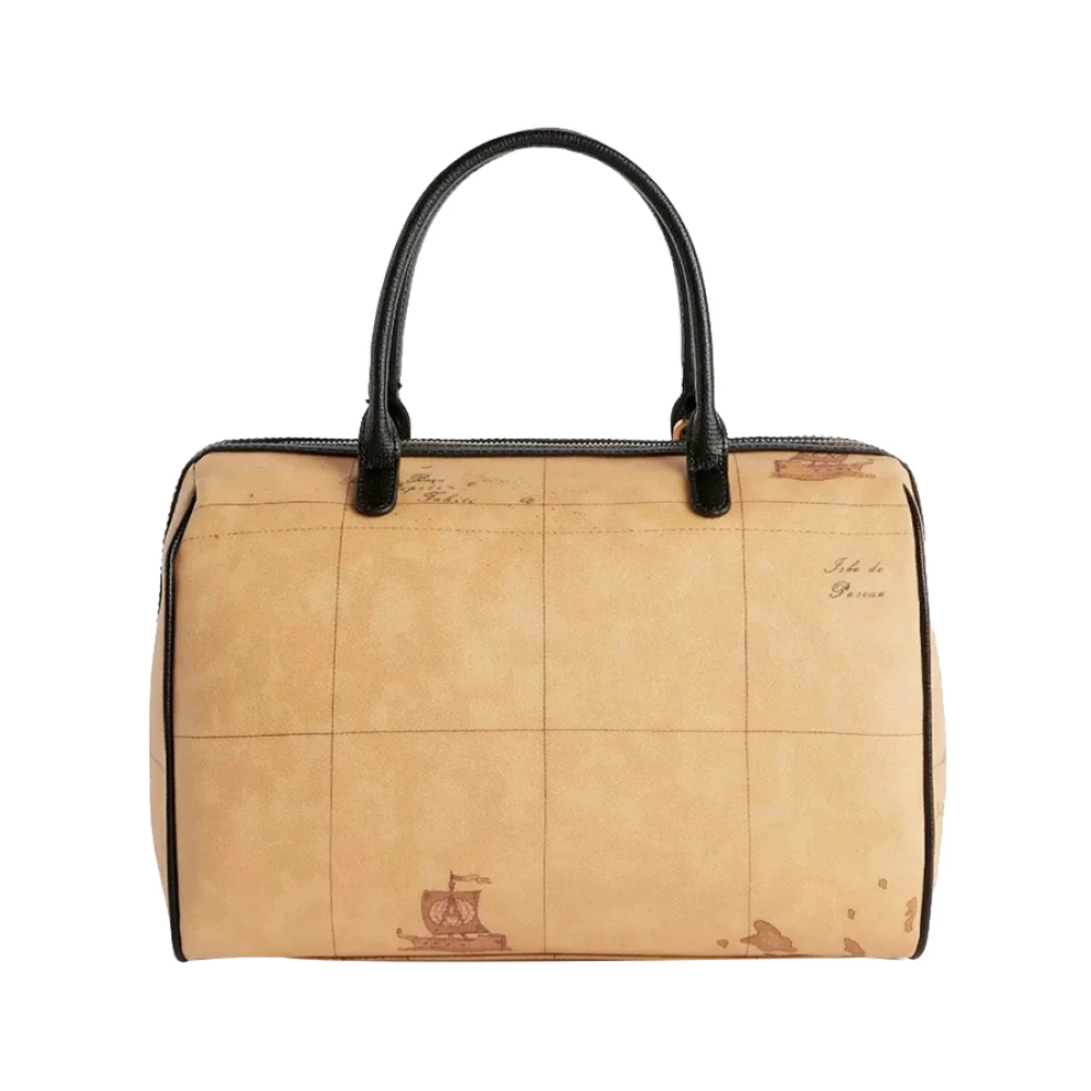 Alviero Martini 1a Classe Zwarte Geo Print Leren Handtas Beige Dames
