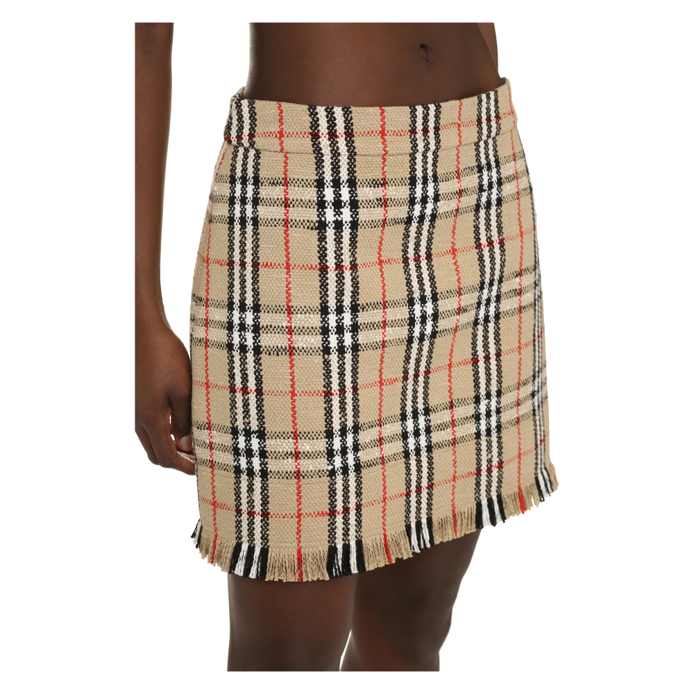 Burberry Geruite Bouclé Wollen Rok Beige Dames