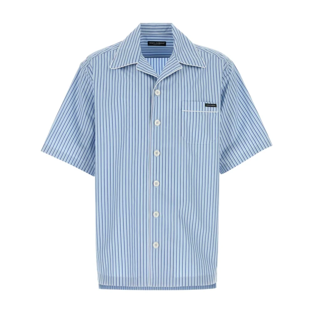 Dolce & Gabbana Men's Blue Short Sleeve Shirts, Xl, Hawaii Striped Poplin Shirt