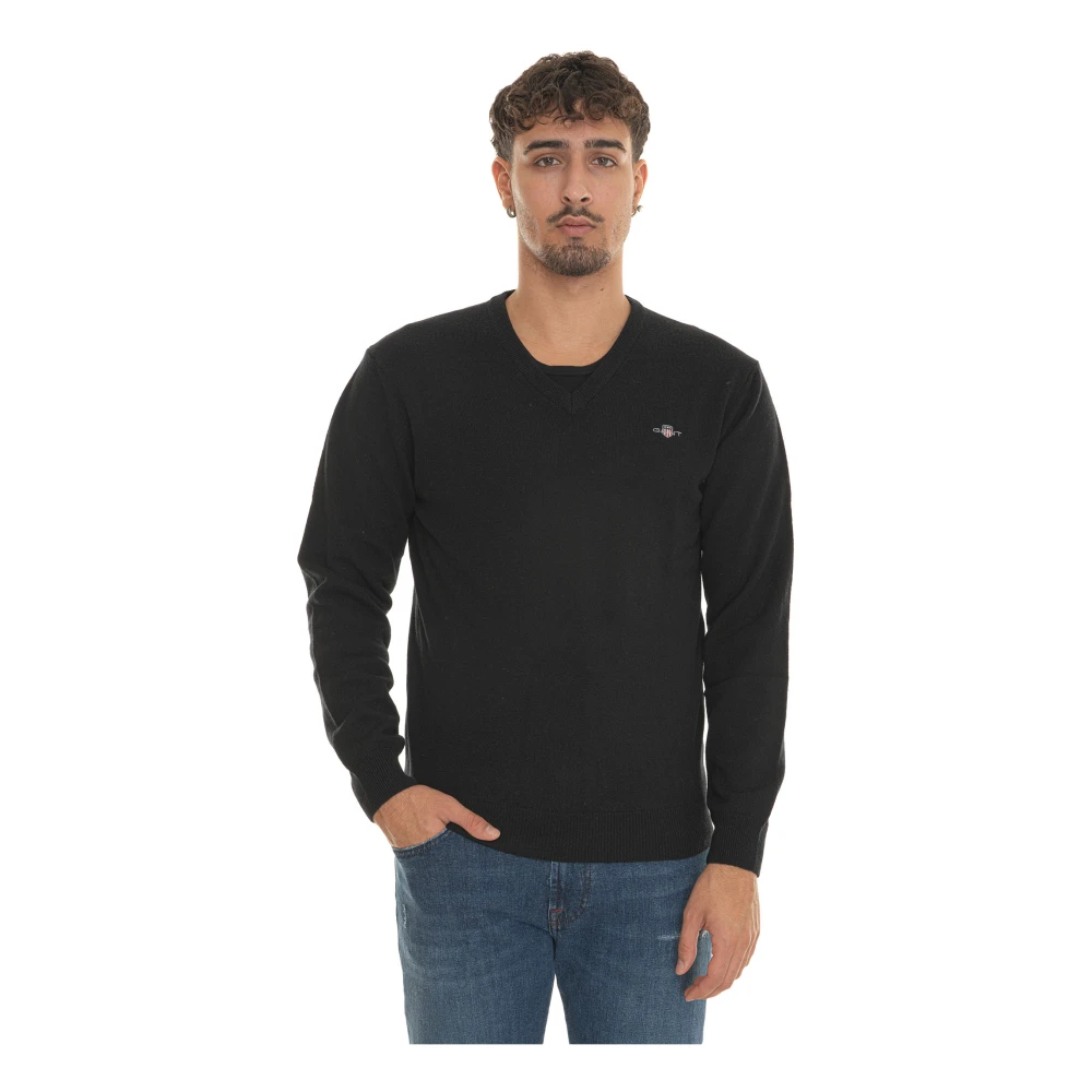 Gant V-ringad tröja, extra fin lammull Black, Herr