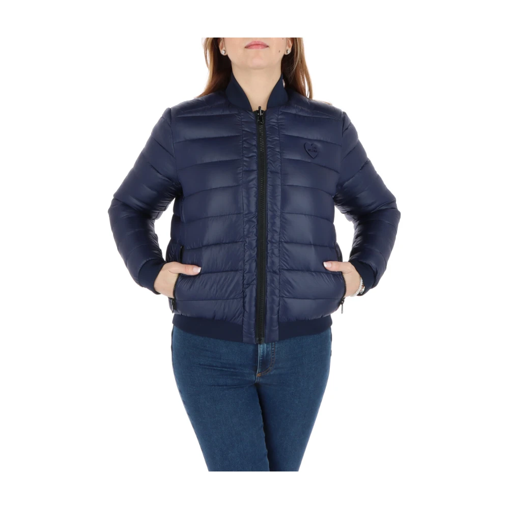 Love Moschino Blue Winter Jackets, Female, M, Quilted Bomber Jacket With Print