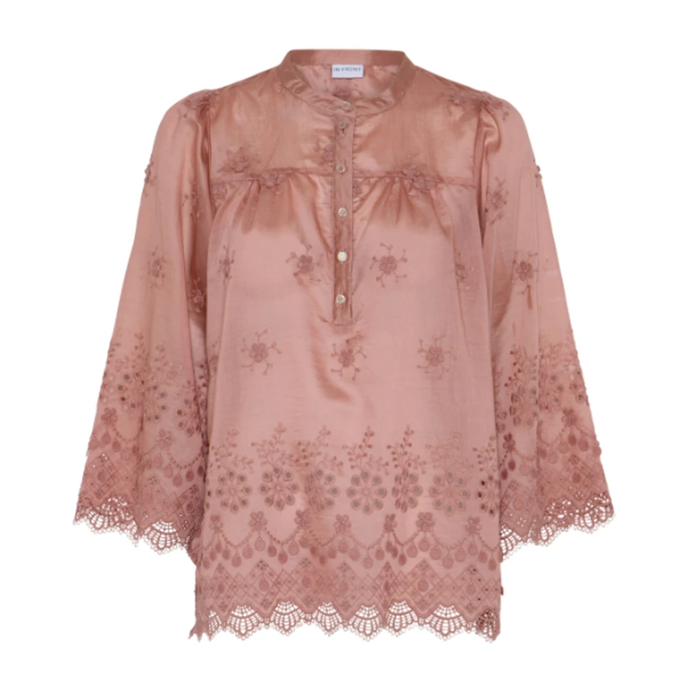 IN Front Roze Blouse met Kant Details Pink Dames