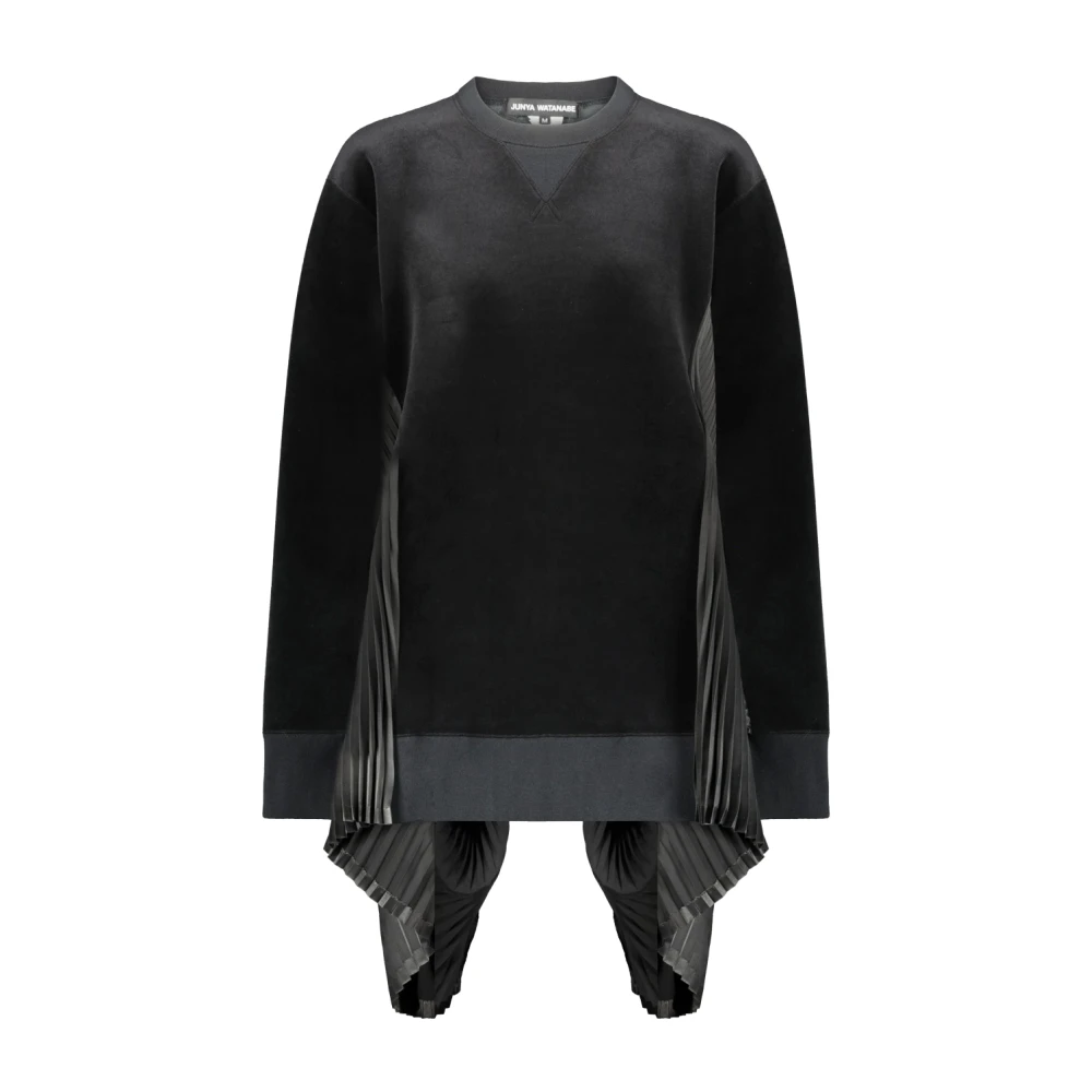 Junya Watanabe Glanzende Geplooide Velvet Crewneck Sweatshirt Black Dames