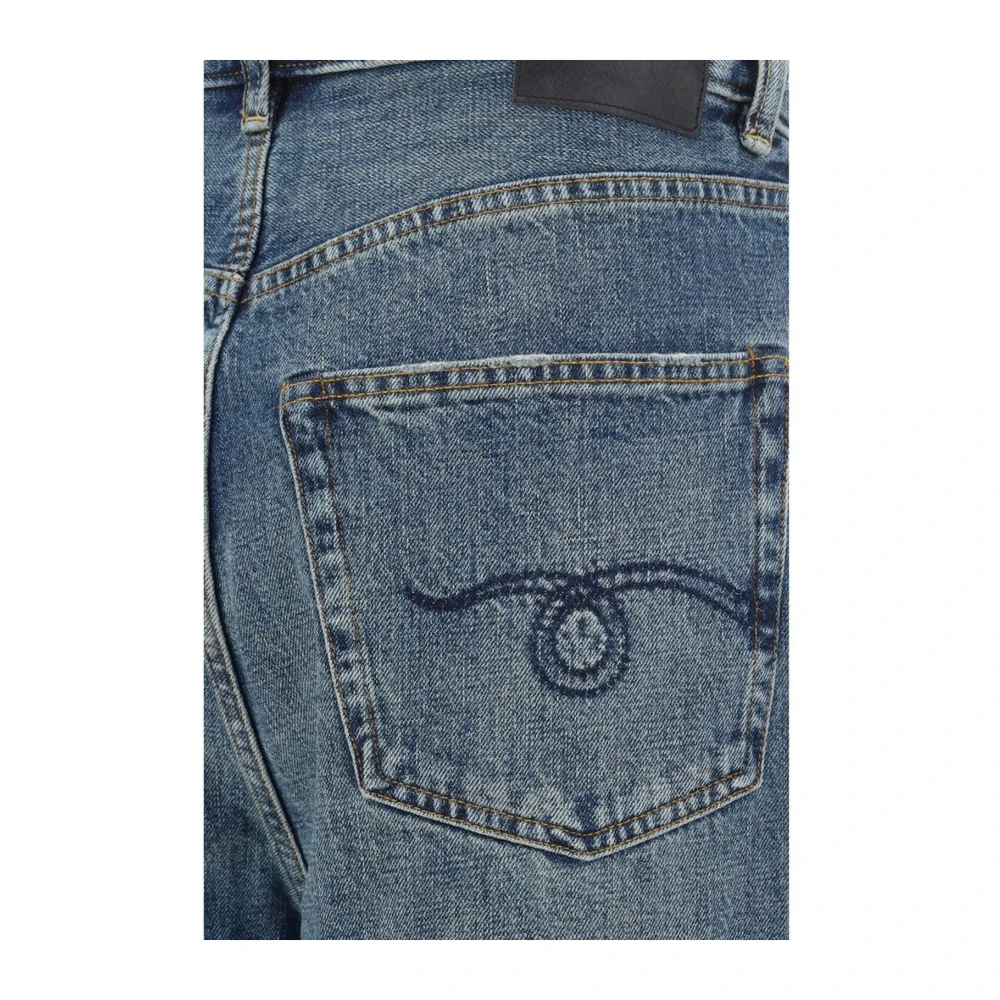 R13 Wijde katoenen jeans met leren patch Blue Dames