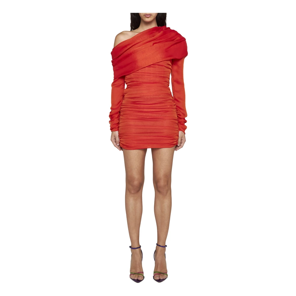 Saint Laurent Rode Zijden Mini Jurk Red Dames