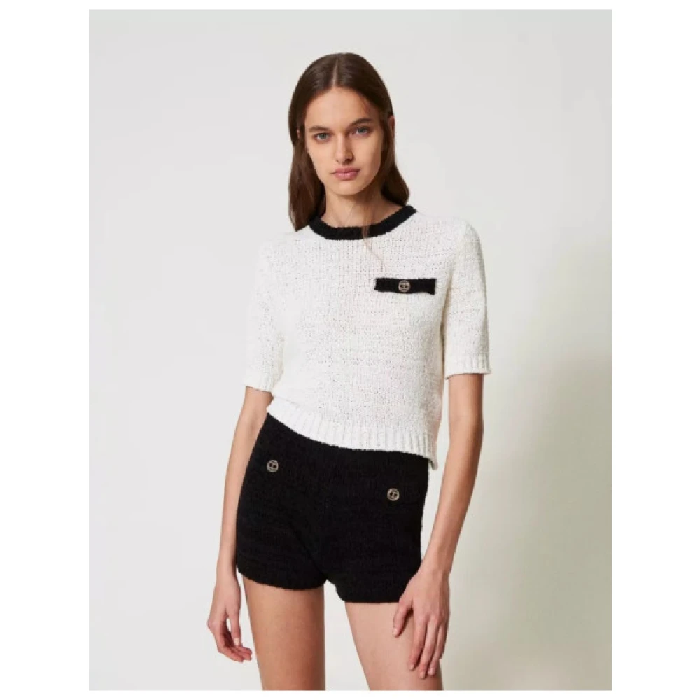 Twinset Kortemouw Gebreide Trui met Ribdetails White Dames