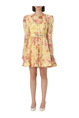 yellow-floral-mini-dress-crystal-belt