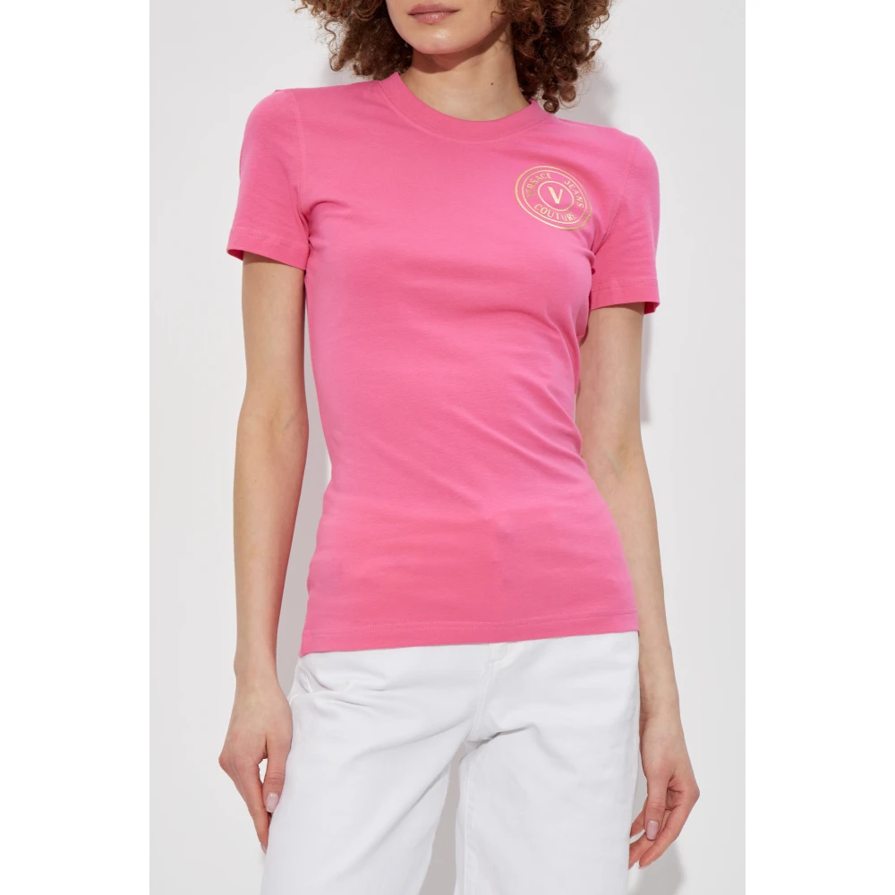 Versace Jeans Couture T-shirt met bedrukt logo Pink Dames
