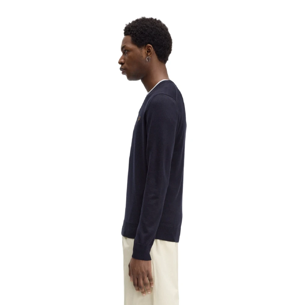 Fred Perry Blauwe Merino V-Hals Trui Blue Heren