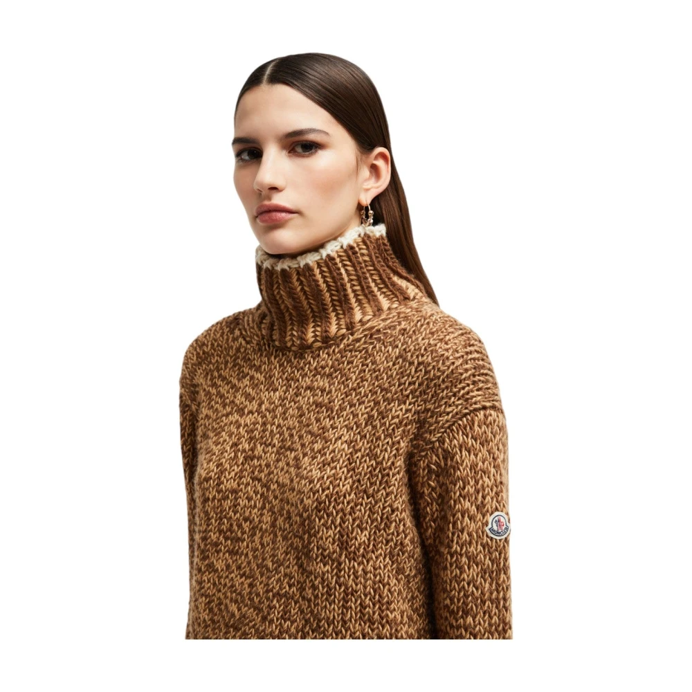 Moncler Gestreepte wollen blend polokraag trui Brown Dames