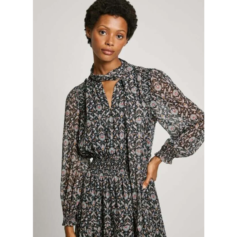 Pepe Jeans Bloemen hoge hals lange jurk Multicolor Dames