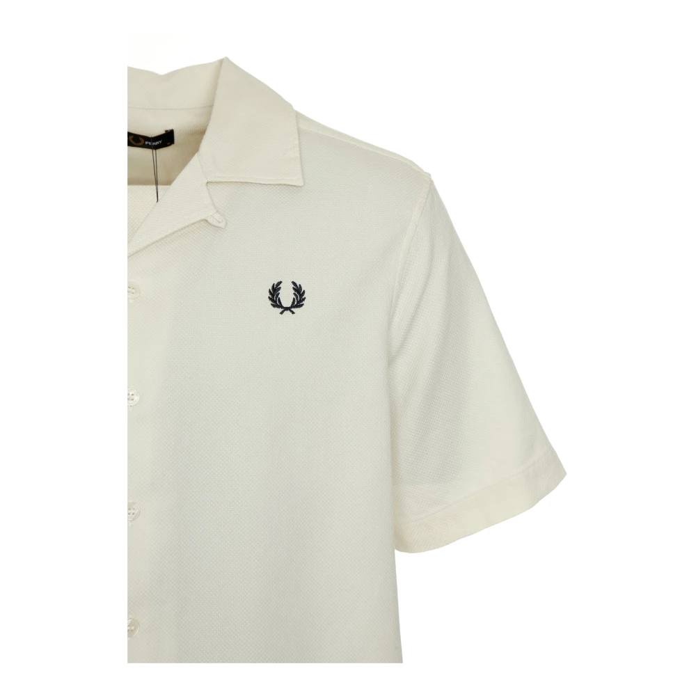 Fred Perry Piqué Structuur Reverskraag Overhemd White Heren