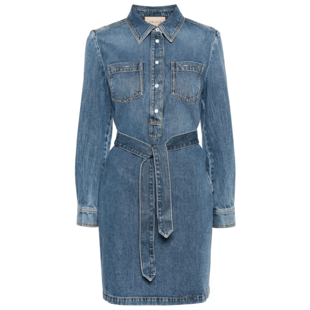 Gucci Horsebit-detail Denim Jurk Blue Dames