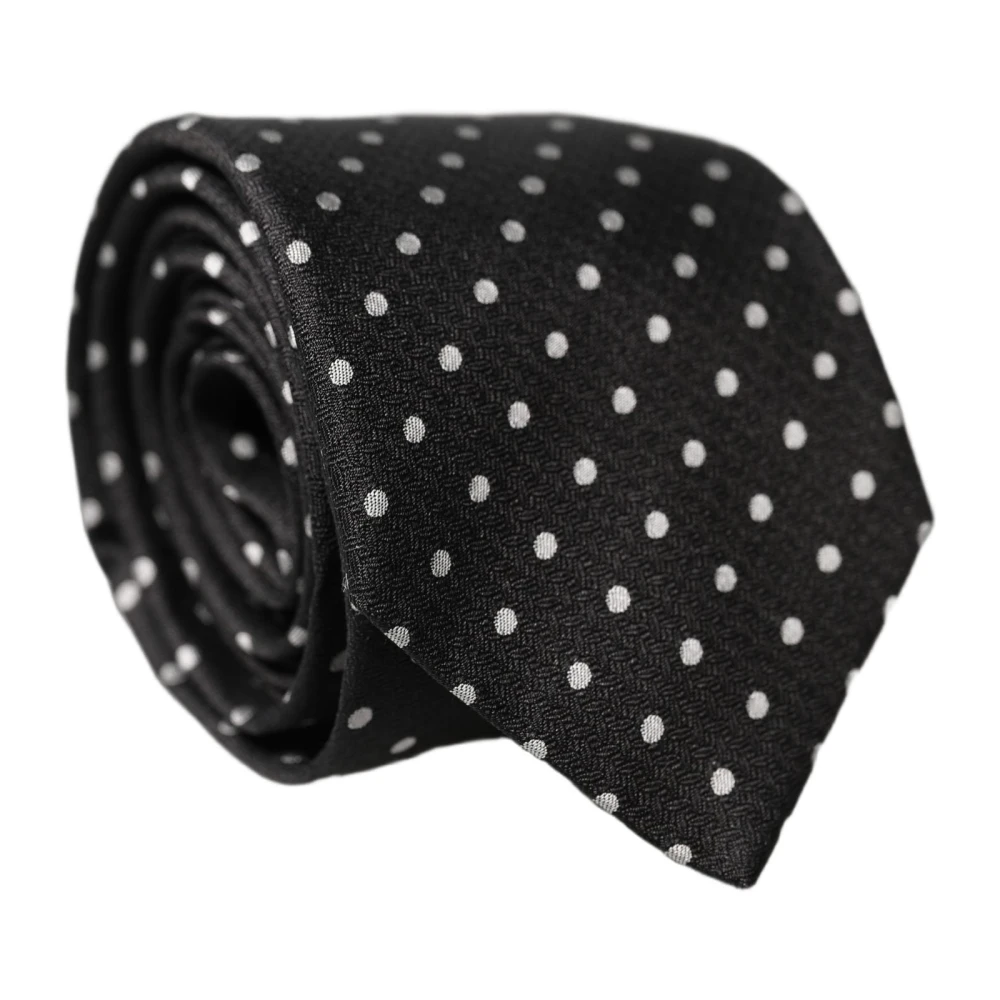 Dolce & Gabbana Men's Black Ties, One Size, Polka Dot Silk Adjustable Necktie