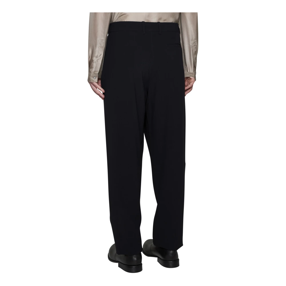 Giorgio Armani Blauwe Wollen Broek Plooien Blue Heren