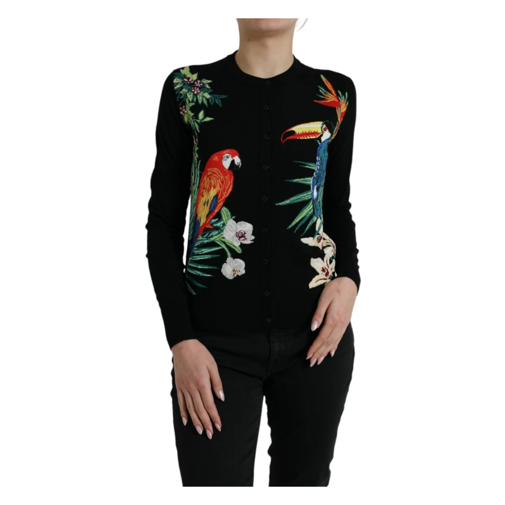 Dolce & Gabbana Vogelprint Wol-Zijde Cardigan Sweater Multicolor Dames